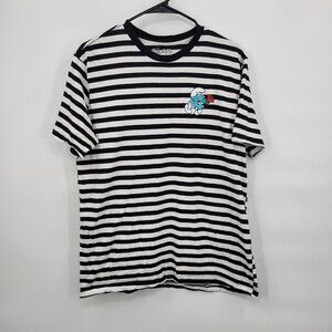 The Smurfs Embroidered Striped T-Shirt Short Sleeve Cotton Crewneck Medium Women